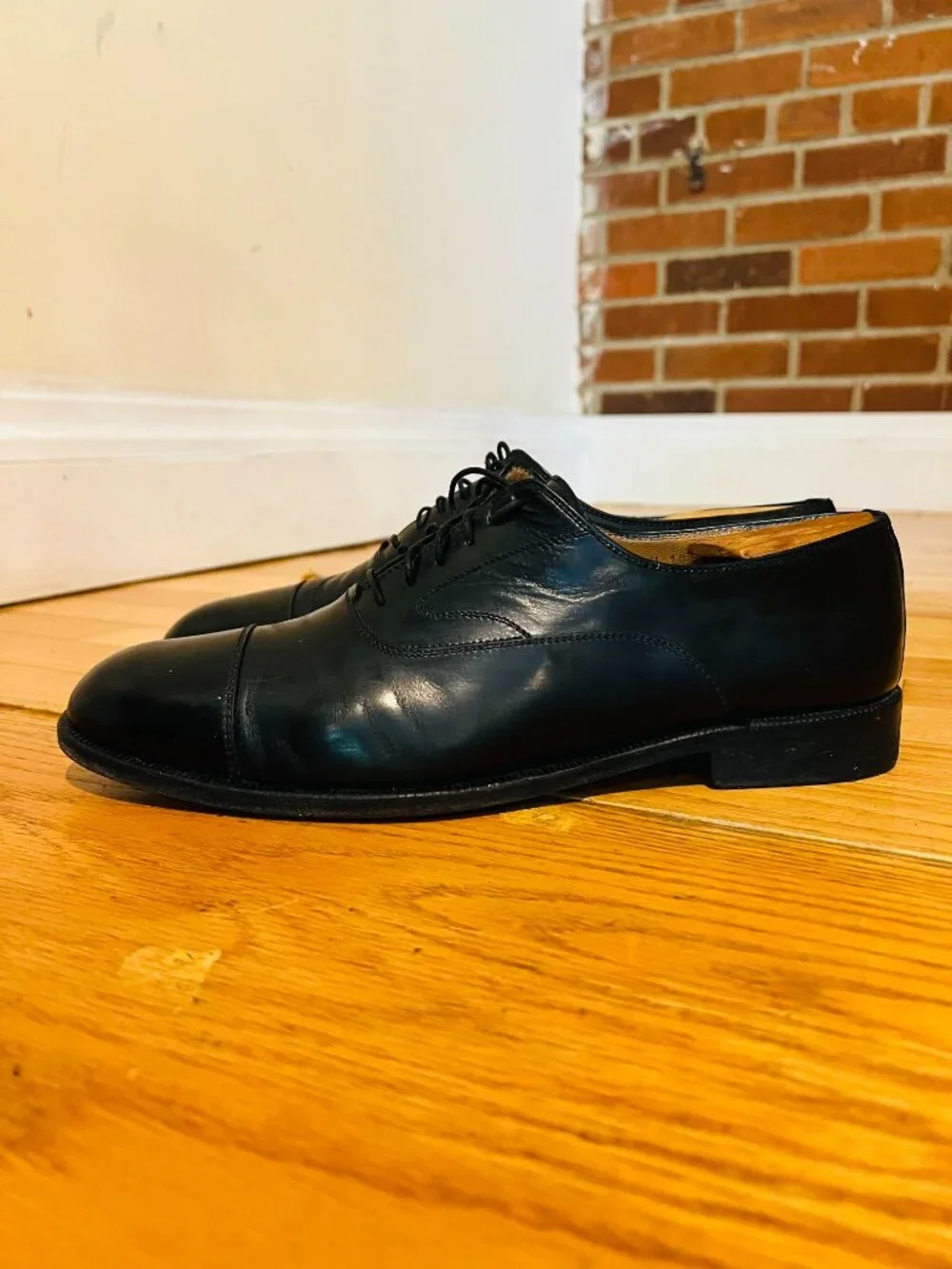 Salvatore Ferragamo Black Leather Cap Toe Oxford Dress Shoes US 10 Made in Italy
